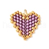 Handmade Glass Seed Beaded Heart Charms PALLOY-MZ00609-2