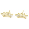 Crown Brass Micro Pave Cubic Zirconia Stud Earrings EJEW-L270-21G-1