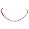 4mm Faceted Round Dyed Natural Agate & Carnelian & Green Aventurine & Aquamarine & Amethyst Beaded Chakra Necklaces NJEW-JN05111-2