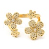 Flower Brass Micro Pave Clear Cubic Zirconia Open Cuff Rings RJEW-U008-33G-2