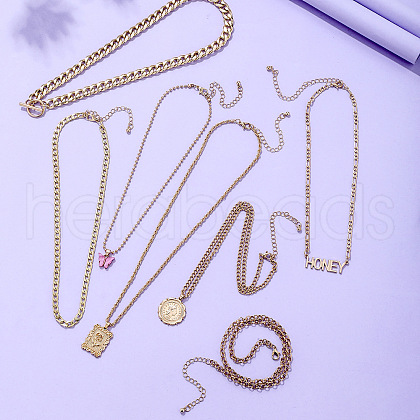 7Pcs Alloy Pendant Layered Chain Necklaces for Women WGC39CD-19-1