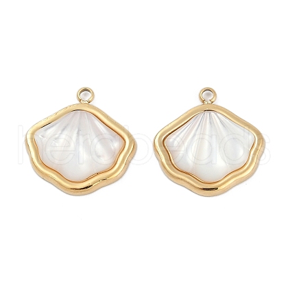 304 Stainless Steel Pave Natural White Shell Charms STAS-I325-026G-1