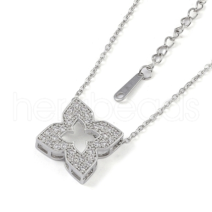 Clover Stainless Steel with Clear Cubic Zirconia Pendant Necklaces for Women NJEW-G133-01P-1