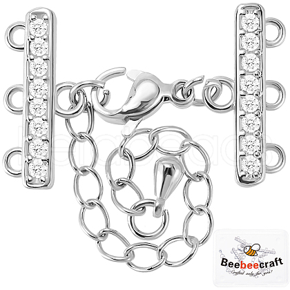 Beebeecraft 2Pcs Brass Micro Pave Clear Cubic Zirconia Chain Extender KK-BBC0013-58-1