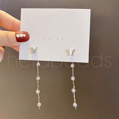 Brass Micro Pave Clear Cubic Zirconia Tassel Stud Earrings FS-WGBDEBC-04-1