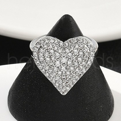 Heart Brass Micro Pave Cubic Zirconia Cuff Rings for Women RJEW-A069-12P-02-1