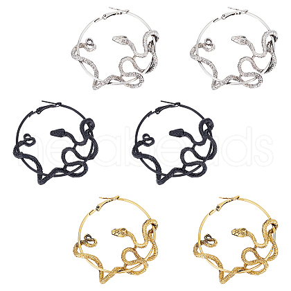 ANATTASOUL 3 Pairs 3 Colors Alloy Snake Wrapped Ring Hoop Earrings for Women EJEW-AN0001-63-1