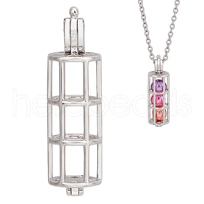 BENECREAT 1Pc Rhodium Plated 925 Sterling Silver Bead Cage Pendants STER-BC0002-85-1