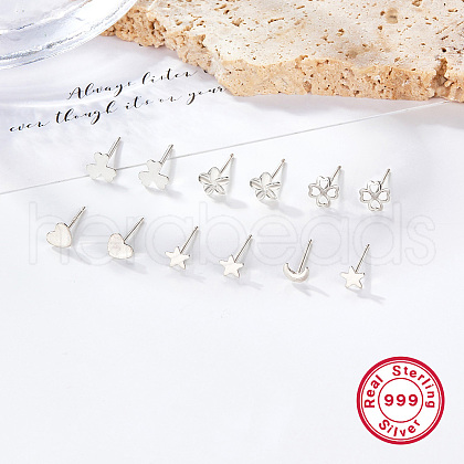 Anti-Tarnish 6 Pair 6 Style 999 Fine Silver Stud Earrings Set for Women EJEW-F317-01P-1