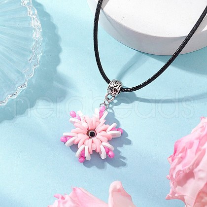 Glass Seed Beads & Polymer Clay & Evil Eye Lampwork Snowflake Pendant Necklaces NJEW-MZ00102-01-1