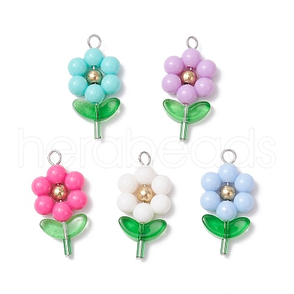 Flower Transparent Acrylic Pendants PALLOY-JF03719-01-1