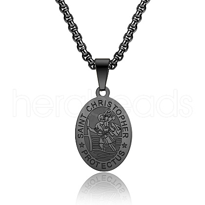 Saint Christopher Pendant Men's Stainless Steel Necklace Stainless Steel Men's Jewelry. EO9724-3-1