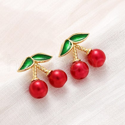 Cherry Brass ABS Plastic Pearl Stud Earrings EJEW-U062-04B-02G-1