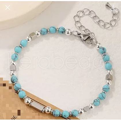 Adjustable 304 Stainless Steel Gemstone Beaded Bracelets FS-WG23DE2-09-1