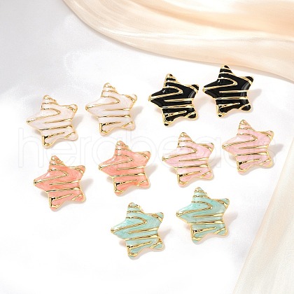 304 Stainless Steel Enamel Star Stud Earrings STAS-D368-04G-1