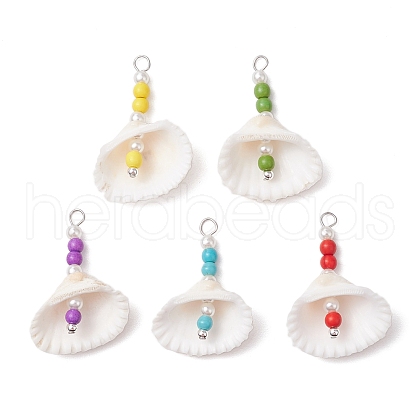5Pcs 5 Colors Natural Clam Shell Pendants PALLOY-JF03354-1