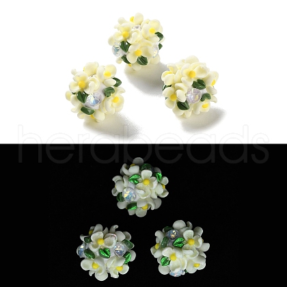Luminous Polymer Clay Rhinestone Floral Ball Beads CLAY-U002-01B-1