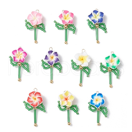Seed Glass & Polymer Clay Pendants PALLOY-MZ00675-1