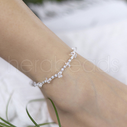 Alloy & Glass Seed Beaded & Natural Quartz Crystal Chip Anklets WG69FBA-04-1