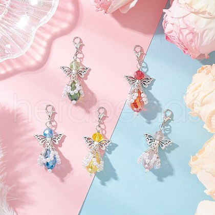 Angel Handmade Glass Pearl Beaded Pendants Decorations HJEW-JM03405-1
