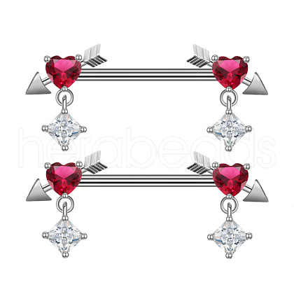 Brass Micro Pave Camellia Cubic Zirconia Heart Nipple Barbells WG21F93-09-1