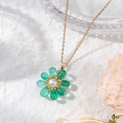 Glass & Glass Pearl Beads Pendants Necklaces for Women NJEW-MZ00106-02-1