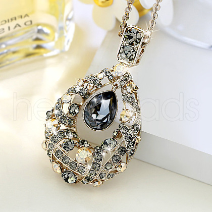 Teardrop Alloy Gray Glass Pendant Long Necklaces for Women FS-WGBF360-01-1