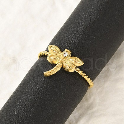 304 Stainless Steel Crystal Rhinestone Cuff Rings for Women RJEW-G338-02G-1