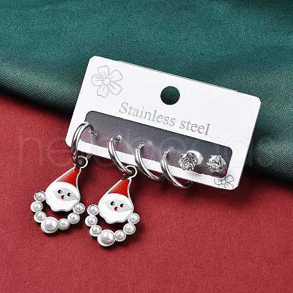 3 Pairs 3 Styles Christmas 304 Stainless Steel Hoop & Stud Earring Sets for Women EJEW-K279-15P-1