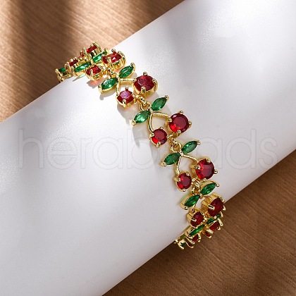 Brass Micro Pave Cubic Zirconia Link Bracelets for Women BJEW-D342-05G-1