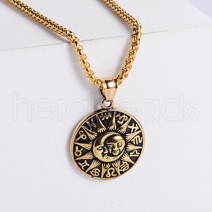 Vintage Constellation Moon Sun Stainless Steel Pendant Punk Necklaces DK4038-2-1
