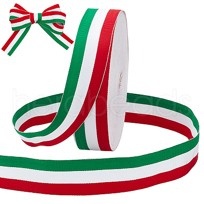50 Yards Tricolor Polyester Striped Grosgrain Ribbon OCOR-WH0078-199C-1