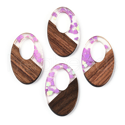 Transparent Resin & Walnut Wood Pendants RESI-N039-62A-1