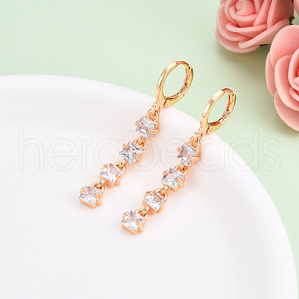 Square Brass Micro Pave Cubic Zirconia Dangle Leverback Earrings EJEW-N058-12G-1