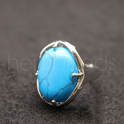 Oval Synthetic Turquoise Adjustable Ring FIND-PW0021-05O-1