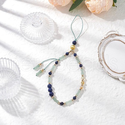 Natural Lapis Lazuli & Peacock Green Agate Mobile Straps HJEW-JM03425-01-1