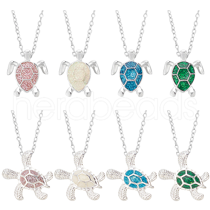 ANATTASOUL 8Pcs 8 Styles Sparkling Resin Tortoise Pendant Necklaces Set NJEW-AN0001-52-1
