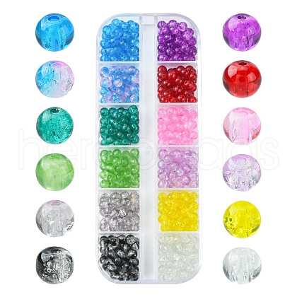 840Pcs 12 Colors Spray Painted Crackle Glass Beads CCG-FS0001-01-1