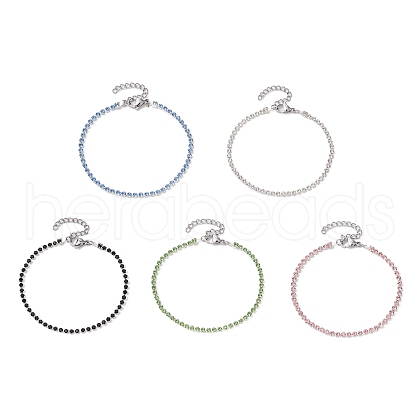 5Pcs 5 Color Glass Rhinestone Tennis Bracelets Set BJEW-JB09735-S-1