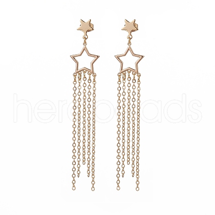 Brass Star with Tassel Dangle Chandelier Earrings EJEW-JE05202-1