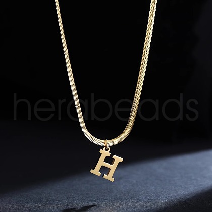 316 Surgical Stainless Steel Initial Pendant Flat Snake Chain Necklaces for Women WGC1053-08-1