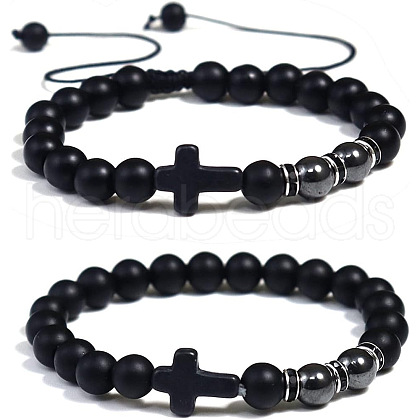 SyntheticHematite Round Beaded Braided Bracelets PU7590-3-1