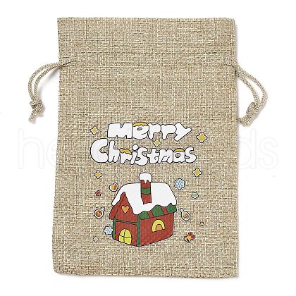 Christmas Printed Burlap Packing Pouches Drawstring Bags ABAG-Q053-02A-08-1