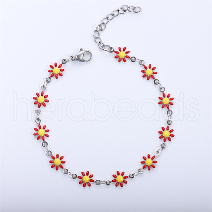 Daisy Alloy Enamel Link Chain Bracelets for Women FS-WGBA8A6-06-1