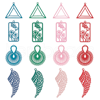 BENECREAT 64Pcs 16 Style 430 Stainless Steel Filigree Pendants STAS-BC0003-75-1