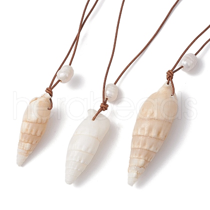 Mother's Day Jewellery Summer Beach Natural Cultured Freshwater Pearl & Natural Shell Pendant Necklaces NJEW-JN05100-02-1