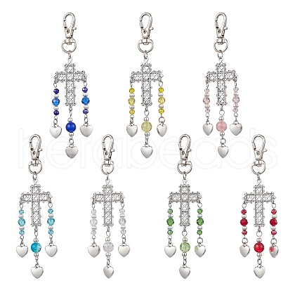 7Pcs Alloy Cross & Heart Pendant Decorations HJEW-JM02536-1