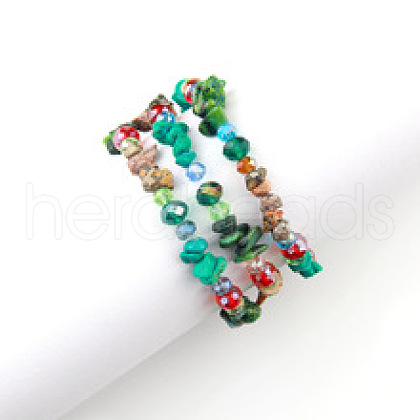 3Pcs Bohemia Style Natural Turquoise & Glass Beaded Stretch Bracelets for Women BJEW-S178-03-1