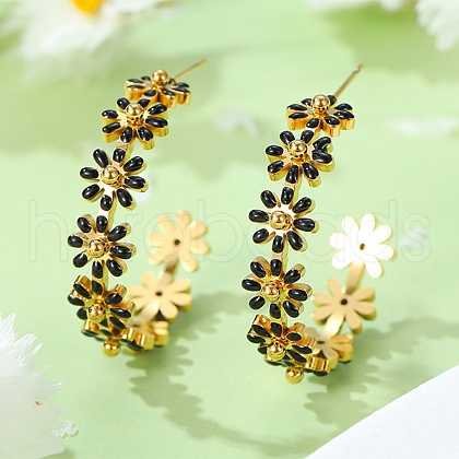 304 Stainless Steel Enamel Stud Earrings EJEW-S226-02G-01-1