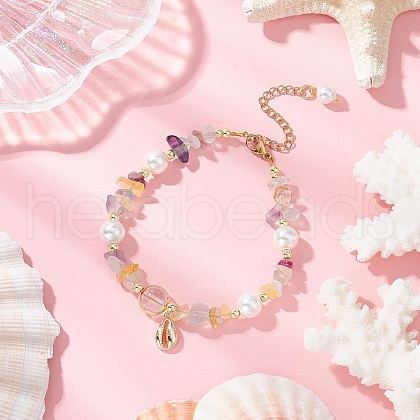 Natural Fluorite & & Quartz Crystal Chip Beaded Bracelsets BJEW-JB11917-02-1